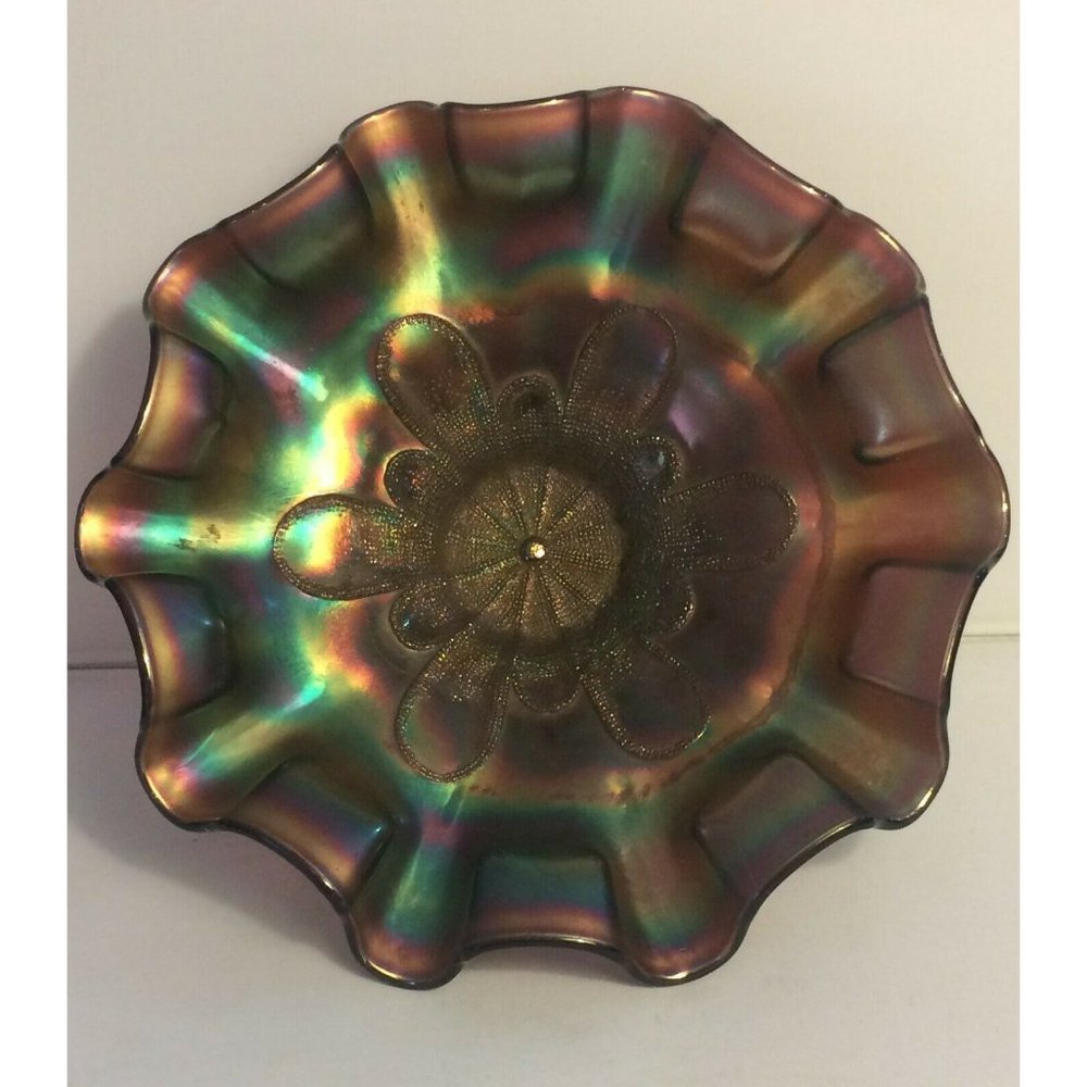 Antique Amethyst Carnival Glass Dugan Petals Bowl